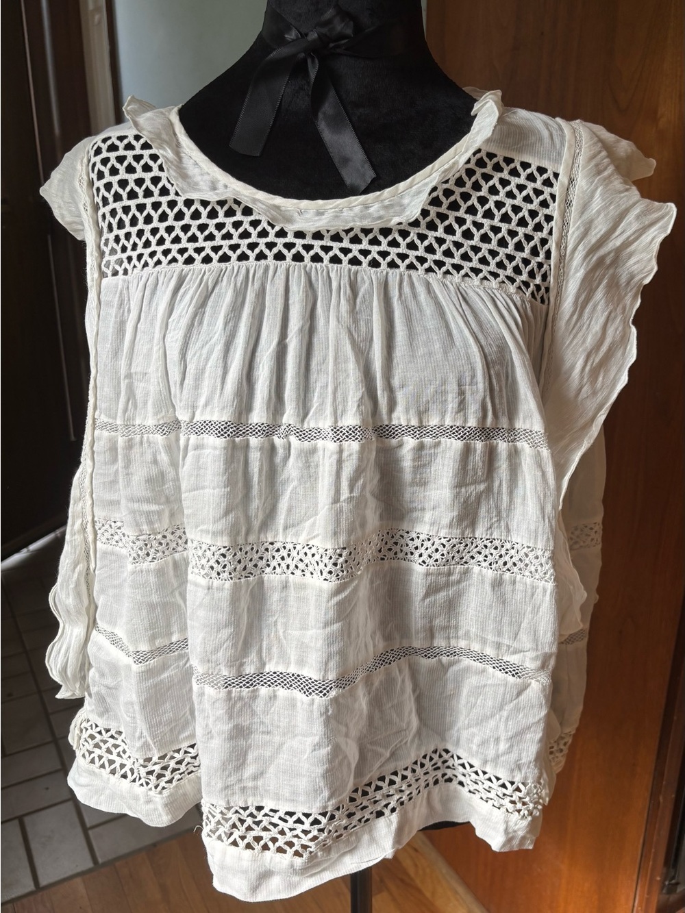 Isabel Marant White Crochet-Panel Gauze Peasant Blouse